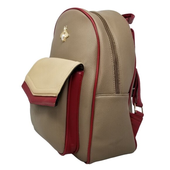 Queen Bee Taupe Red and Cream Large Pebbled Backpack Purse main image 4
